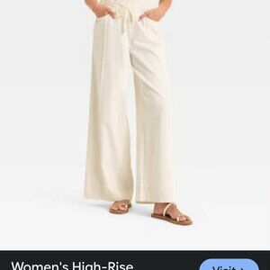 Women's High Rise Drawstring Wide Leg Relaxed Fit Beach Pants - Size XS